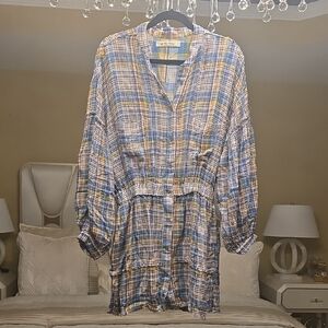 We The Free Blue and Yellow Plaid Mini Dress
